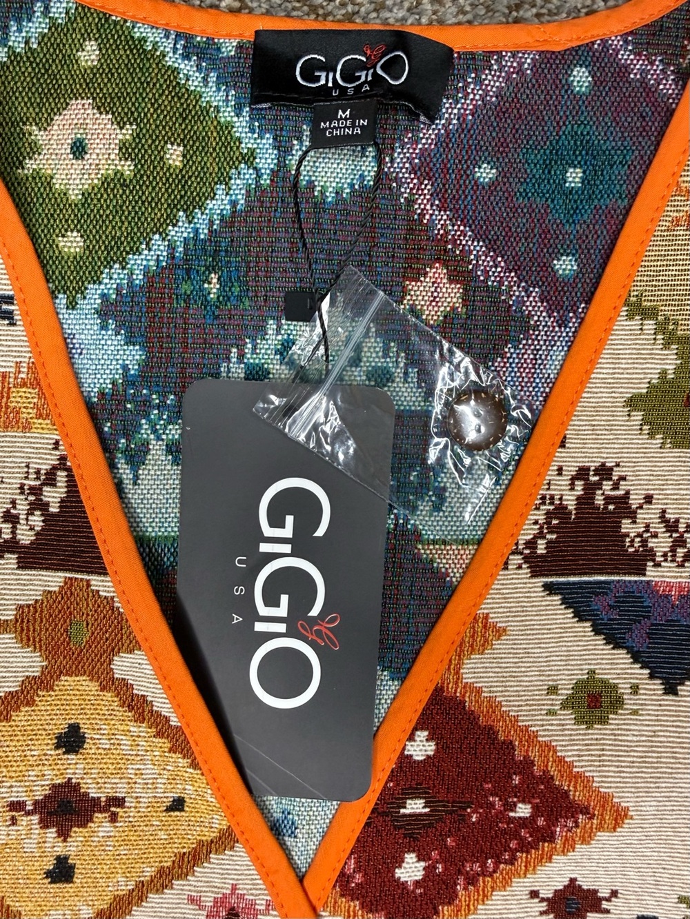 Multicolor Geometric Knit Vest with Orange Trim - Picture 5 of 5